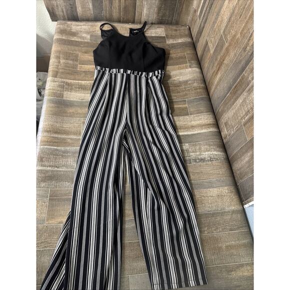 SPEECHLESS WIDE LEG JUMPER Women's Large Black&White Stripe Paper Bag Waist XXL - Picture 1 of 8